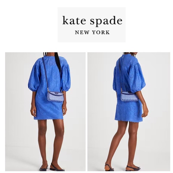 Kate Spade Floral Eyelet Puff Sleeve Dress in Blue 10 - Picture 1 of 16